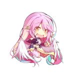  angel_wings blush bridal_gauntlets chibi crop_top drooling feathered_wings gloves gradient_hair jibril_(no_game_no_life) long_hair low_wings midriff mismatched_legwear multicolored_hair no_game_no_life open_mouth pink_hair saliva solo tattoo ttnap very_long_hair white_wings wing_ears wings yellow_eyes 