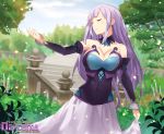  absurdres bare_shoulders breasts bush cleavage closed_eyes day flower garden highres large_breasts light_persona long_hair magiquone neptune_(series) outdoors plant potted_plant scenery sendrawz sky smile spoilers sunlight tree white_hair 