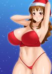  1girl breasts brown_hair christmas huge_breasts image_sample midriff pixiv_sample solo tomite 