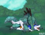  anal anal_penetration anthro anthro_on_feral balls bestiality blown-ego crocodile crocodilian duo erection feral hybrid lying male male/male monster muscular muscular_male nude on_front outside penetration reptile scalie sergal sex spread_legs spreading tongue tongue_out 