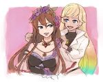  blonde_hair blue_eyes breasts brown_hair cleavage dark_skin flower gradient_hair granblue_fantasy hair_flower hair_ornament io_euclase jewelry large_breasts long_hair multicolored_hair multiple_girls necklace older rosetta_(granblue_fantasy) wanotsuku 