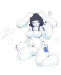  ! 2017 ? animate_inanimate anthro big_breasts black_hair blue_eyes blush breasts featureless_breasts featureless_crotch female hair implied_transformation izumi_(artist) lagomorph looking_at_viewer mammal nude open_mouth plushie rabbit simple_background solo white_background wide_hips 