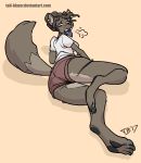  anthro blush butt canine clothed clothing female mammal shirt solo tail-blazer wolf 