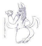  2016 anthro anthrofied big_breasts big_butt breasts butt canine digital_media_(artwork) fan_character female flower fur hand_on_hip huge_breasts line_art looking_at_viewer looking_back lucario mammal monochrome nintendo nude plant pok&eacute;mon pok&eacute;mon_(species) pok&eacute;morph raised_arm rear_view sabi_(sirphilliam) side_boob simple_background smutbooru solo standing video_games wide_hips 