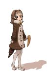  bird_tail bird_wings brown_hair cane coat commentary commentary_request eyebrows_visible_through_hair fur_collar grey_hair head_wings kemono_friends kyuushuu_owl_(kemono_friends) long_hair multicolored_hair neck_ribbon pantyhose partial_commentary ribbon rumenia_(ao2is) solo wings 