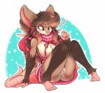  ! 2017 anthro areola bottomless breasts brown_hair clothed clothing female hair hi_res long_hair mammal marsupial opossum pussy secretly_saucy solo sweater wardrobe_malfunction 