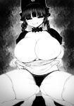  :3 animal_ears areolae ass_visible_through_thighs bangs blunt_bangs blush bow breasts breasts_outside cat_ears choker closed_mouth clothes_lift curvy extra_ears fingernails gigantic_breasts greyscale hair_bow haseru_(ginku_mh) inverted_nipples kaenbyou_rin lifted_by_self long_hair looking_at_viewer monochrome nipples no_nose outline panties pointy_ears puffy_short_sleeves puffy_sleeves short_sleeves side-tie_panties sidelocks solo spread_legs squatting thick_thighs thighhighs thighs tiptoes touhou underwear white_outline 