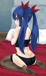  1girl ass blue_hair blush butt_crack fairy_tail legwear panties solo twintails wendy_marvell 