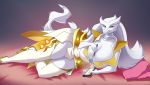  2018 anthro anthrofied big_breasts blue_eyes breasts cellphone clothed clothing digital_media_(artwork) dragon female fur hair hi_res holding_object holding_phone ipan legendary_pok&eacute;mon long_hair looking_at_viewer lying nintendo phone pok&eacute;mon pok&eacute;mon_(species) pok&eacute;morph reshiram simple_background smile solo stylus thick_thighs video_games white_fur wide_hips 
