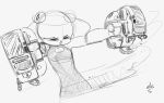  angry big_ears breasts cleavage_cutout clothed clothing dress dual_wielding eyes_closed female front_view fully_clothed grey_background greyscale guide_lines gun handgun holding_object holding_weapon humanoid jenny_wakeman machine monochrome motion_lines musikalgenius my_life_as_a_teenage_robot nickelodeon not_furry open_mouth ranged_weapon robot simple_background sketch small_breasts solo squint weapon 