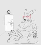  anthro big_breasts breasts clock clothed clothing digimon duo eyewear female garter glasses huge_breasts impmon male meditation monochrome renamon sitting slightly_chubby smile strikeanywhere teacher thick_bottom_lip voluptuous 