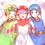 2boys blonde_hair cape commentary_request dragon_quest dragon_quest_ii goggles goggles_on_head goggles_on_headwear hood long_hair multiple_boys okotatsu prince_of_lorasia prince_of_samantoria princess_of_moonbrook purple_hair short_hair spiked_hair 