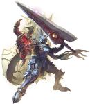  1boy absurdres arm_up armor evil eyeball fighting_stance full_body helmet highres holding holding_sword holding_weapon horn huge_weapon male_focus nightmare_(soulcalibur) official_art red_eyes simple_background solo soul_calibur soul_edge_(weapon) soulcalibur_vi sword weapon 
