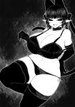  animal_ears bangs bare_shoulders blunt_bangs blush bow bra braid breasts cat_ears cat_tail choker cleavage collarbone curvy elbow_gloves extra_ears gloves greyscale groin hair_bow hand_on_hip haseru_(ginku_mh) huge_breasts kaenbyou_rin long_hair looking_at_viewer monochrome multiple_tails navel no_nose o-ring o-ring_top open_mouth outline panties pointy_ears sidelocks smile solo stomach tail tail_raised thick_thighs thighhighs thighs tongue tongue_out touhou twin_braids two_tails underwear white_outline 