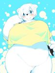  anthro bear belly big_breasts blue_eyes blush bottomless breasts clothed clothing female fur hair kishibe looking_at_viewer mammal navel overweight overweight_female pawpads polar_bear shirt smile solo standing thick_thighs voluptuous white_fur white_hair wide_hips 