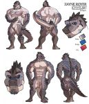  2017 5_toes abs anthro back_muscles balls barefoot biceps big_muscles biped blue_scales blue_stripes blue_tail bottomless carcharodontosaurus character_name clothed clothing color_swatch digital_media_(artwork) dinosaur feet flaccid grey_scales grey_tail grin hand_on_hip hi_res humanoid_feet humanoid_penis jockstrap kalchivo looking_at_viewer male model_sheet multicolored_scales multicolored_tail muscular muscular_male navel nude pecs penis pepsi_(fa) plantigrade purple_eyes quads scales scalie security shirt simple_background smile solo standing striped_scales striped_tail stripes t-shirt teeth toes uncut underwear vein veiny_penis walkie_talkie white_background white_bottomwear white_clothing white_scales white_shirt white_tail white_topwear white_underwear zayne_royer 