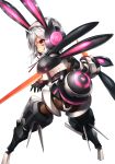  animal_ears ass black_gloves bunny_ears bunny_girl bunny_tail choker commentary_request emil_chronicle_online gloves headgear looking_away mecha_musume nakasaki_hydra red_eyes ribbon_choker silver_hair solo tail transparent_background 
