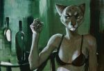  anthro bottle bra breasts cat clothing drugs feline female hriscia looking_sideways mammal marijuana solo underwear 