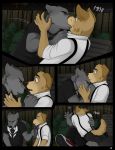  5_fingers andrew_oleander canine clothed clothing comic cooper_estevez dog golden_retriever jackaloo kissing male male/male mammal night surprise surprise_kiss wolf 