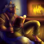  anthro book clothed clothing digital_media_(artwork) equine fireplace hi_res horse lotusaur male mammal reading robotic_leg sitting solo tome 