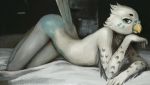  all_fours anthro ass_up avian beak bed bird feathers green_eyes hriscia looking_at_viewer male nude on_bed parakeet parrot slim solo 
