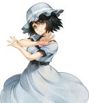  1girl black_hair blue_eyes dress hat official_art shiina_mayuri smile steins;gate thick_eyebrows 