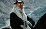  anthro claws clothed clothing detailed_background equine feline fur horse hriscia looking_at_viewer male mammal orange_eyes orange_fur riding_horse river robe shemagh smile solo striped_fur stripes tiger traditional_media_(artwork) whiskers white_fur 