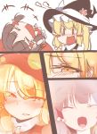  &gt;_&lt; 2girls :d anger_vein angry arm_hug bare_shoulders blonde_hair blouse blush blush_stickers bow brown_hair chibi close-up comic d: detached_sleeves frown gokuu_(acoloredpencil) hair_bow hair_tubes hakurei_reimu hat highres kirisame_marisa large_bow laughing looking_to_the_side medium_hair multiple_girls open_mouth ponytail prank red_eyes sad smile squinting sweat tearing_up tears touhou turtleneck upset v-shaped_eyebrows vest witch_hat xd yellow_eyes yuri 