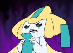  2017 abstract_background ambiguous_gender animated black_eyes blinking disgusted eye_markings holding_object humanoid jirachi legendary_pok&eacute;mon markings nintendo not_furry pok&eacute;mon pok&eacute;mon_(species) purple_background simple_background solo teeth text unknown_artist video_games white_skin 