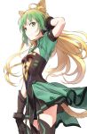  animal_ears atalanta_(fate) black_dress black_legwear blonde_hair breasts cat_ears cat_tail commentary dress eyebrows_visible_through_hair fate/apocrypha fate/grand_order fate_(series) gloves gradient_hair green_dress green_eyes green_hair kinosuke_(sositeimanoga) looking_at_viewer looking_to_the_side multicolored_hair small_breasts tail thighhighs zettai_ryouiki 