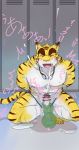  anthro balls clothing cum cumshot disembodied_foot ejaculation eyes_closed feline foot_fetish footjob locker_room male mammal morenatsu orgasm penis rotton sex speedo swimsuit tiger torahiko_(morenatsu) 