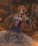  ammunition_pouch arm_guards asuna_(sao) asymmetrical_bangs bangs bare_shoulders beltbra breasts brown_eyes brown_hair cityscape cloud cowboy_shot desert dual_wielding dutch_angle elbow_gloves expressionless eyebrows_visible_through_hair gloves gun highres holding kriss_vector long_hair looking_at_viewer magazine_(weapon) medium_breasts miniskirt mountain night night_sky one_side_up outdoors panties pantyshot pantyshot_(standing) pouch saggitary skirt sky sleeveless solo standing star_(sky) starry_sky straight_hair submachine_gun sword_art_online sword_art_online:_fatal_bullet thighhighs underbust underwear vertical_foregrip very_long_hair visible_air waist_cape weapon white_gloves white_legwear white_panties wind 