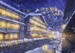  bridge building cloud highres house ice ice_floe md5_mismatch mountain night night_sky niko_p no_humans original outdoors path pipes railing revision river road scenery signature sky snow snowing still_life stream town tree water window winter 