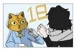  animal_head bell cat clothed clothing duo feline gloves human male mammal my_hero_academia sansa_tamakawa shota_aizawa yellow_sclera 