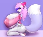  anthro big_breasts breast_expansion breasts canine clothing female fluffy fox fur growth huge_breasts hyper hyper_breasts mammal mazz mazzlerazz shorts tight_clothing top 