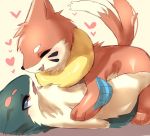  &lt;3 2017 ambiguous_gender blush brown_fur buizel duo eyes_closed feral fur grey_fur lying nintendo on_back open_mouth orange_fur paws pok&eacute;mon pok&eacute;mon_(species) quilava red_eyes romantic_couple video_games ぬこちー 