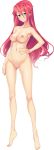  barefoot breasts collarbone expressionless full_body gluteal_fold green_eyes hair_between_eyes hand_on_hip highres hikage_eiji iris_arcadia kuroinu_2 large_breasts long_hair navel nipples no_pussy nude official_art pink_hair transparent_background 