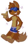  barefoot blue_underwear boxer_briefs bulge canine clothing dog english_text eyewear goronic male mammal matt_riskely sunglasses text underwear 