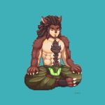  2018 abs animated anthro barazoku blue_background body_hair canine chest_hair clothing digital_media_(artwork) fur hair male mammal meditating muscular muscular_male no_sound pecs pixel_(artwork) pixel_animation rohunt_(character) simple_background sitting solo source_request unknown_artist 