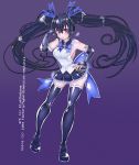  bare_shoulders black_hair bluethebone breasts cosplay detached_sleeves hair_ornament hatsune_miku hatsune_miku_(cosplay) highres long_hair medium_breasts necktie neptune_(series) noire red_eyes ribbon sideboob solo twintails very_long_hair vocaloid 