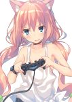  animal_ear_fluff animal_ears blue_eyes blush breasts cat_ears choker craytm hinata_channel long_hair looking_at_viewer nekomiya_hinata pink_hair playstation_controller small_breasts smile solo sweat twintails virtual_youtuber watch wristwatch 