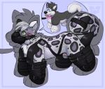  2017 anthro bdsm bitchsuit blush bondage bound cat chastity chastity_cage collar digital_media_(artwork) feline fur grey_fur kieran leopard living_plush male mammal muzzle_(object) muzzled petplay plushie plushification redfeatherstorm roleplay simple_background snow_leopard solo spots submissive submissive_male white_fur 