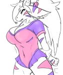  big_breasts blue_eyes breasts clothed clothing female fur icewhite icewhite_(artist) stretching unknown_species white_fur 