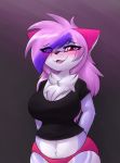  anthro big_breasts blush breasts canine chest_tuft clothing crop_top female fluffy fox fur hair hair_over_eye mammal mazz mazzlerazz midriff multicolored_hair navel open_mouth panties pink_eyes shirt tuft underwear 