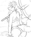  beach bikini black_and_white breasts canine clothing female icewhite line_art mammal monochrome seaside swimsuit umbrella 