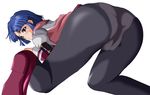  ass blue_eyes blue_hair kusuha_mizuha panties panties_under_pantyhose pantyhose short_hair solo super_robot_wars super_robot_wars_original_generation underwear uniform white_panties 