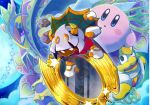  commentary_request crown extra_arms fangs fur_trim heart horns king_dedede kirby kirby:_star_allies kirby:_triple_deluxe kirby_(series) medium_hair mirror moon official_art open_mouth pink_skin queen_sectonia reflection scarf silver_hair star taranza 