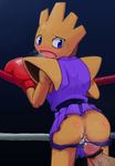  anthro blue_eyes blush boxing_gloves brown_body butt censor_bar censored clothed clothing cum cum_on_butt disembodied_penis duo fighting_ring gay high_score_(artist) hitmonchan humanoid_penis interspecies looking_back male nintendo open_mouth penis pok&#233;mon pok&#233;philia pokemon rule_63 video_games 