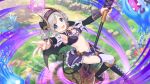  :d blue_eyes cygames demon_tail grass grey_hair jewelry kazemiya_akari monster official_art open_mouth pole_dancing polearm princess_connect! ring short_hair smile tail weapon 