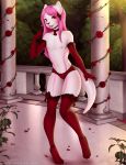  2018 anthro armwear blush choker clothing digital_media_(artwork) elbow_gloves female flat_chested gloves hair hair_bow hair_ribbon legwear looking_at_viewer mammal nipples open_mouth otterfox panties pink_hair pyravia red_eyes ribbons sinfuldreams15 smile solo thigh_highs underwear 